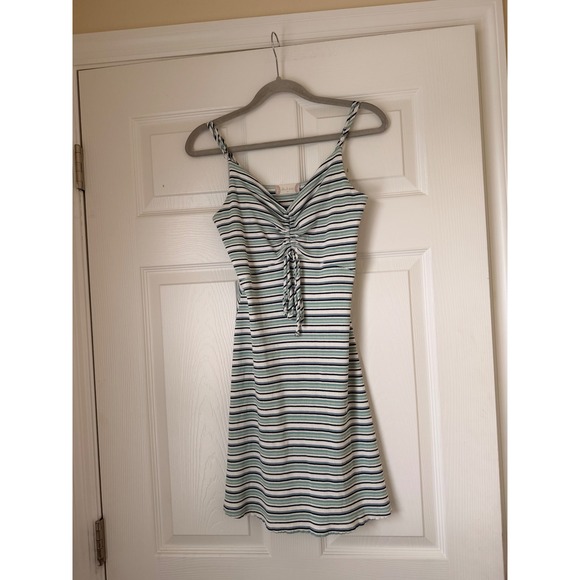 Altar'd State Dresses & Skirts - Altar'd State Striped Ribbed Knit Cinch Bust Mini Dress Blue Green White Medium